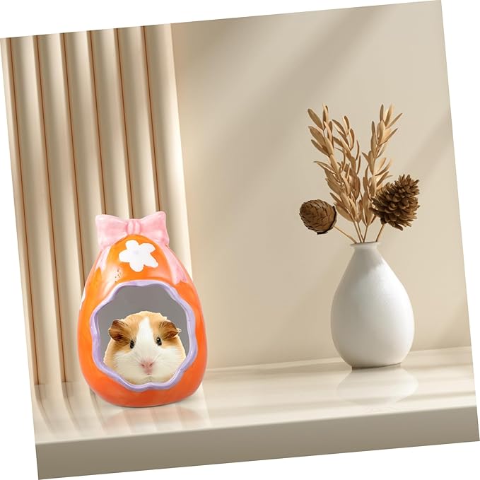 Ceramic Hamster Hide House Small Pet Shelter for Guinea Pigs and Hamsters Decorative Cartoon Nest for Sleeping and Playing Cooling Hideout for Small Animals
