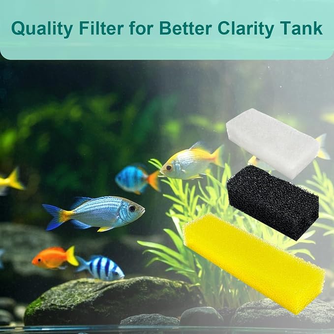 6-Pack Aquarium Filter Media Compatible with AQUANEAT 1.2 Gallon Small Betta Fish Tank Aquarium Starter Kit (Round, Rectangular & Desktop), Includes 4 Bio-Sponge Filters & 2 Foam Filters