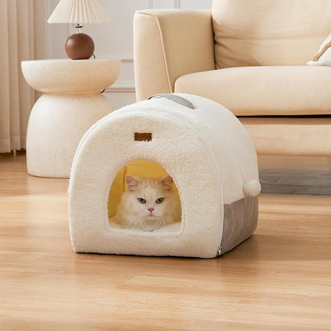 ZOMISIA Cat Bed Cave for Indoor Cats - 2 in 1 Cat Cave for Kittens and Small Pets with Removable Washable Cushioned Pillow, Enclosed Cat Bed Cozy Cat Hideout with Non-Slip Bottom, 15 Inches