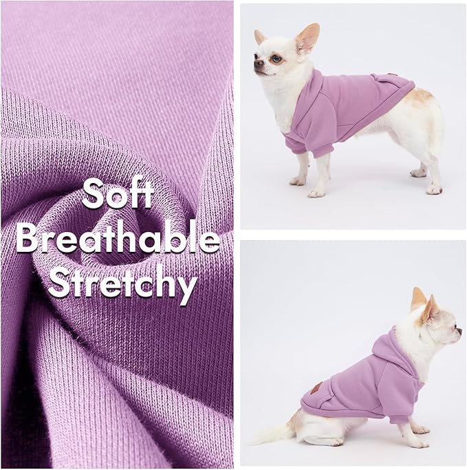 2 Pack Dog Hoodie Warm Hood Dog Sweater Cold Weather Small Dogs Sweatshirt Comfort Pet Clothes for Small Medium Dogs with Pockets (Purple, S (Back: 9.45",Chest: 14.9", 3.5-5.8lbs))