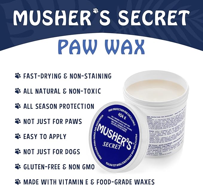 Musher’s Secret Dog Paw Wax 454g (16oz) – All-Natural Dog Balm w/ Vitamin E – Helps Protect & Moisturizes Cracked Paws – Invisible Barrier for Hot Pavement, Ice & Salt – Lick-Safe & Non-Toxic