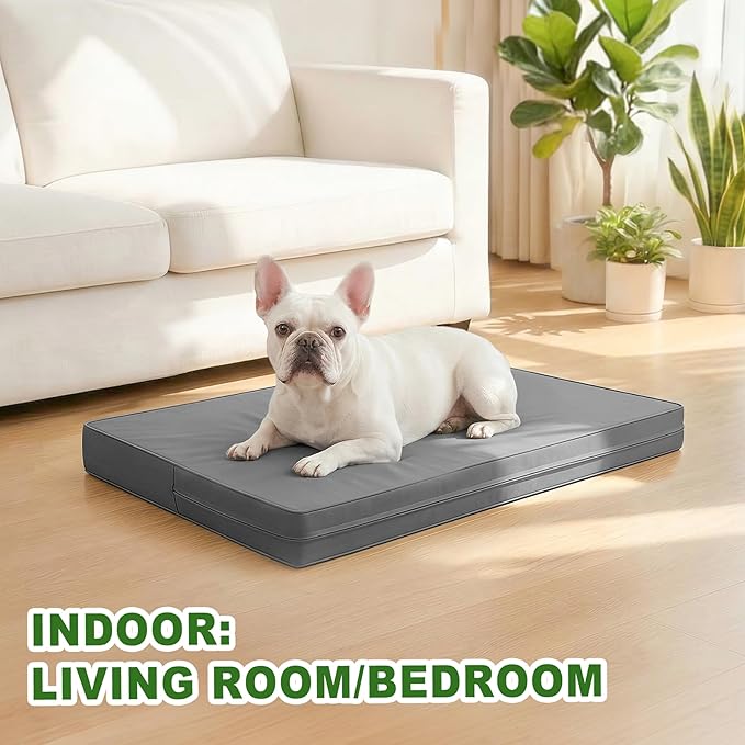 Vonabem Outdoor Waterproof Dog Bed Washable, Medium Crate Pad 30 inch, Cooling Wipeable Leather Puppy Bed with Removable Cover Reversible, Foam Durable Anti-Slip Pet Kennel Pads 29"x18" Grey