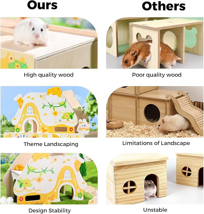 mini&moe Hamster Hideout - Hamster Houses and Hideouts with Window Small Animals Cage Accessories with Paltform for Rat Gerbils and Other Small Pets