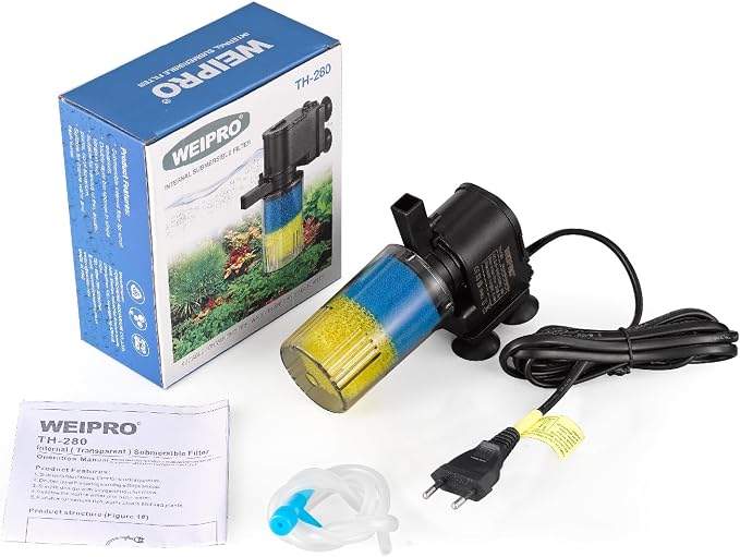 Internal Fish Tank Filter, 2-Stage Biochemical Sponge Filtration, 90GPH Fixed Water Flow Submersible Aquarium Filter Pump with Aeration for 10~15 Gallon, TH-280(90GPH)