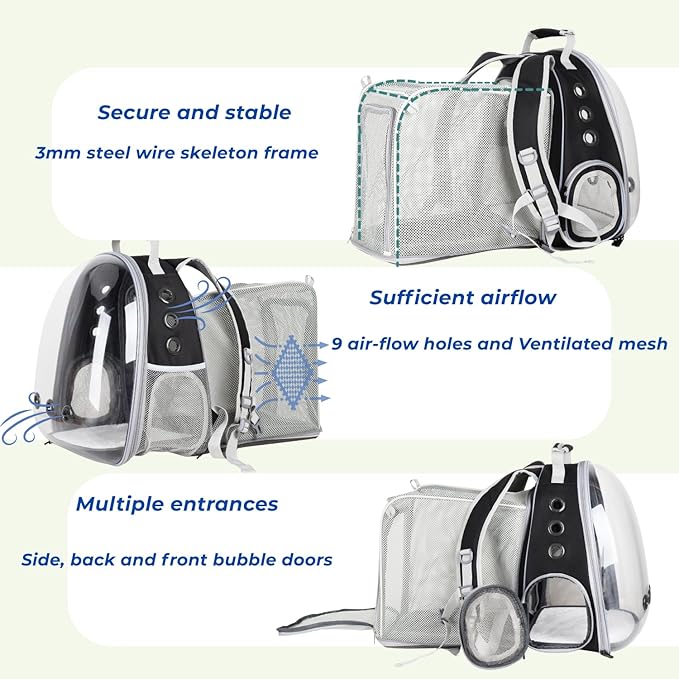 Lollimeow Cat Carrier Backpack, Expandable Bubble Pet Carrier for Cats and Small Dogs, Airline Approved Travel Backpack for Hiking, Walking & Outdoor Adventures - Supports up to 14 lbs