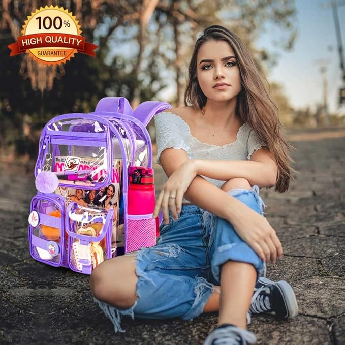 CCJPX 3Pcs Clear Backpack for Girls, School Transparent Bookbag, Heavy Duty See Through Backpacks for Teens Elementary