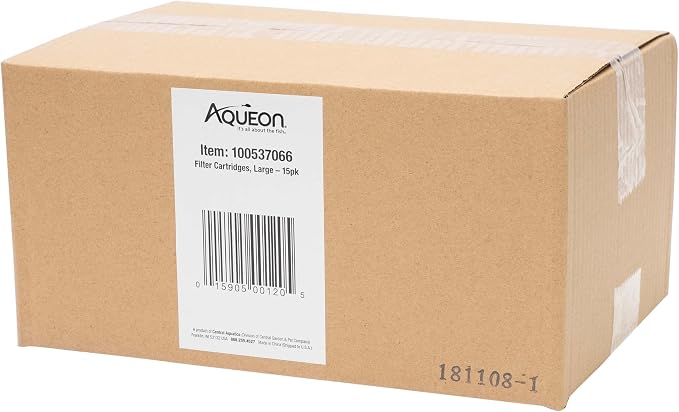Aqueon Genuine Replacement Filter Cartridges for Filter Models 20, 30, 40, 50, and 75, and Canister Models 200, 300, and 400, Large, 15 Pack | Fish tank filter cartridge with activated carbon, rinse-install tab, change every 4 weeks, fits canister filt...