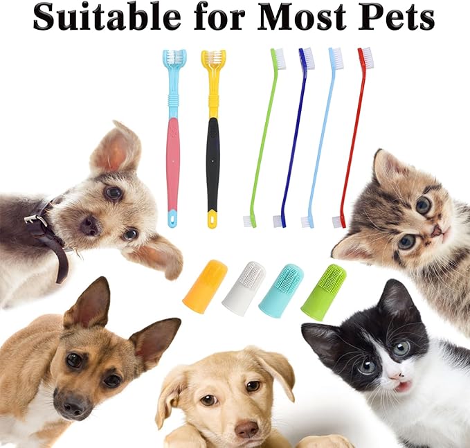 YMCCOOL Triple Head & Double Head Dog Toothbrush Set,360 Degree Toothbrush,Finger Rubber Toothbrush, Multi-Angle Dental Cleaning Brushes forDog Cat Oral Dental Health