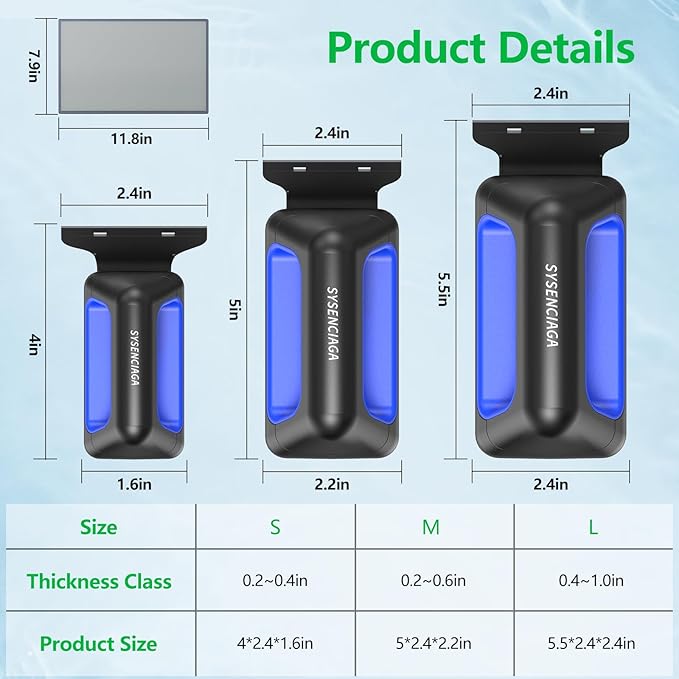 Aquarium Magnet Glass Cleaner, Double-Sided Detachable & Floating Algae Scraper for 0.2-0.6 Inch Fish Tank Glass Cleaning, No Scratches (M)
