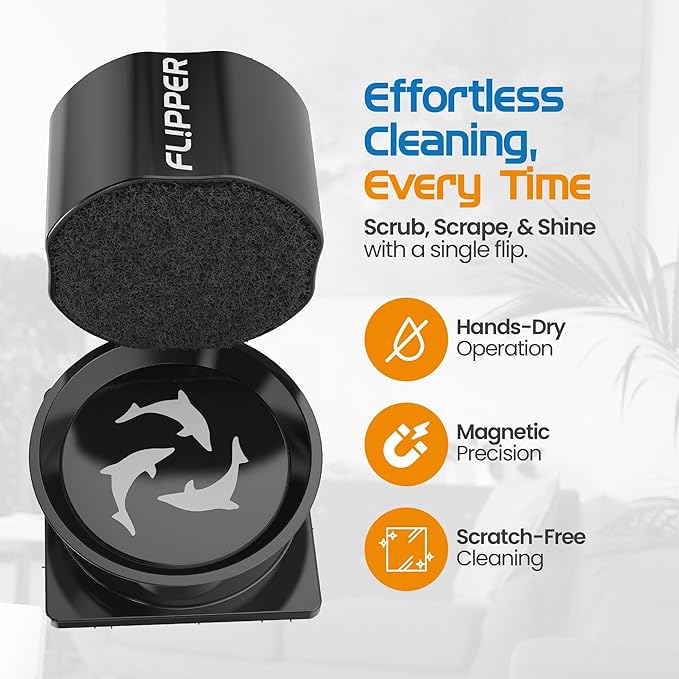 FL!PPER Flipper Pico 2 in 1 Magnetic Algae Scrubber Scraper Aquarium Fish Tank Cleaner - Black