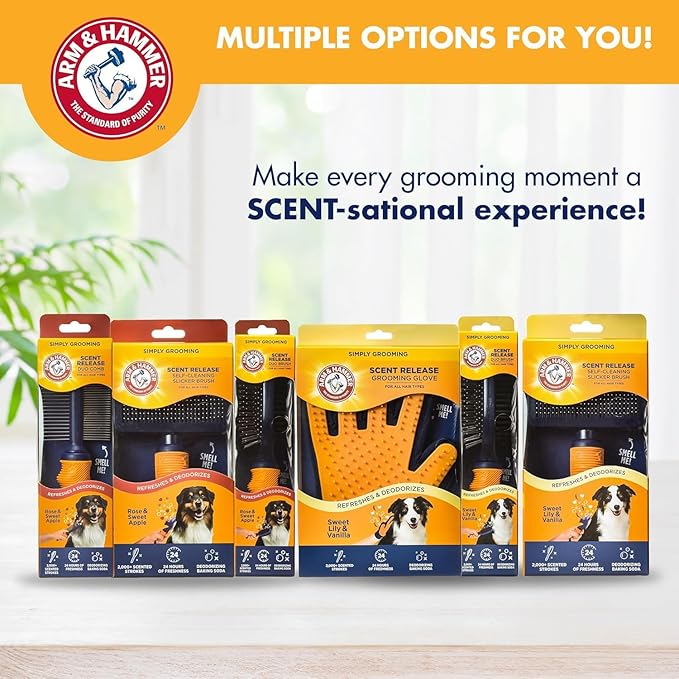 Arm & Hammer Deodorizing Slicker Brush for Dogs, Fragrance Transfer Technology with Baking Soda, Self-Cleaning Button, Removes Loose Fur & Tangles, Dog Grooming Brush, Sweet Lily & Vanilla - 2 Pack