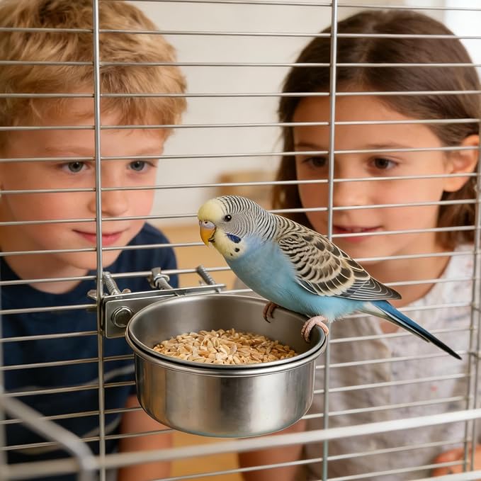 Stainless Steel Bowls for Birds, Bird Food Water Bowl, Bird Cage Water Food Bowl Coop Cup with Clamp Holder for Parrots Cockatiel Budgies Parakeet Lovebird