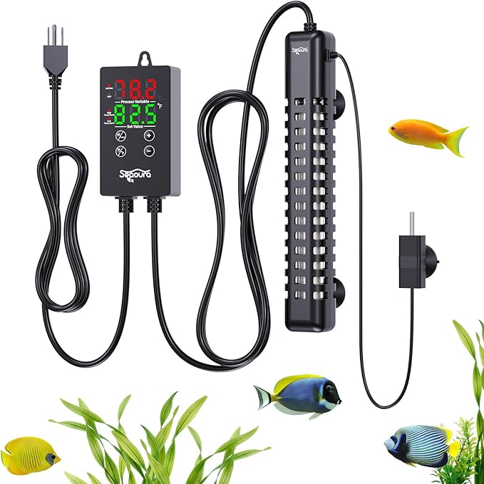SEAOURA Aquarium Heater, 300W Fish Tank Heater for 50-60 Gallon, Submersible Heater for Aquarium with Over-Temperature Protection, Intelligent Controller & Auto Power-Off