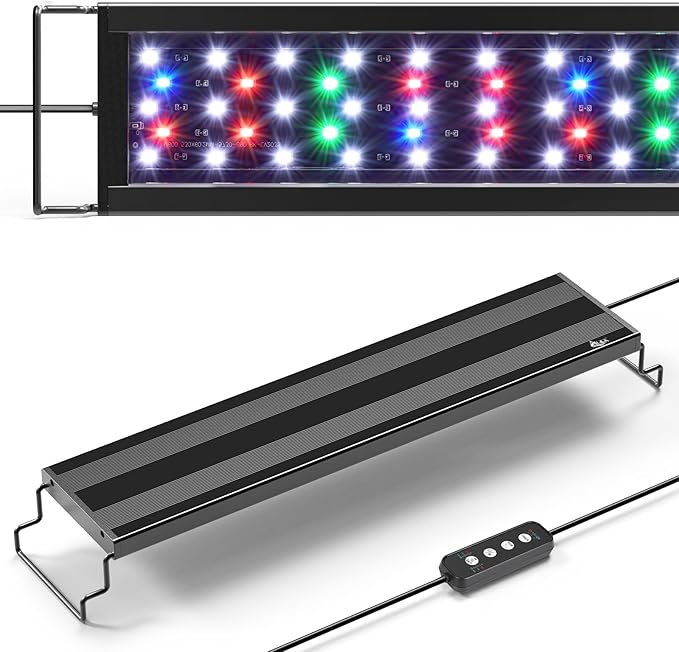 AQQA LED Aquarium Light for Plants, 24/7 Mode Full Spectrum Fish Tank Light with 3 Light Modes, Adjustable Timer/Brightness, Memory Function, Extendable Brackets for Freshwater for 32-40 Inch Tank 26W