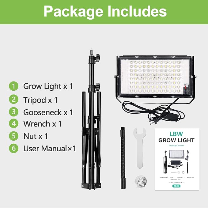 LBW Grow Lights for Indoor Plants, Full Spectrum 96 LEDs Plant Grow Light | On/Off Switch, 21-68 in Adjustable Tripod Stand Upgraded Floor Grow Lamp, Ideal for Tall Large Houseplant Growing