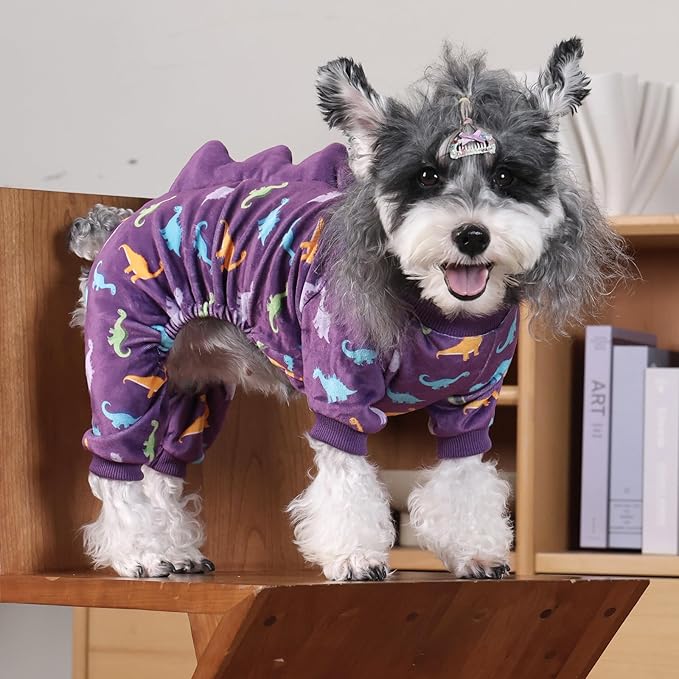 CuteBone Dinosaur Costume Dog Pajamas, Stretchy Spandex Crystal Velvet Sleepwear Coat for Small Dogs, Soft & Warm Pet Outfit Clothes for Cold Weather, Cozy Pullover Design COSP04L