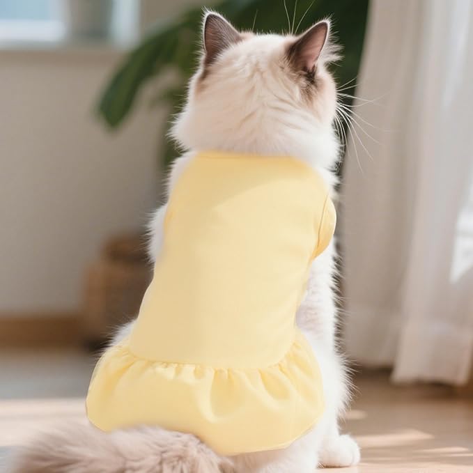 2 Pcs Dog Dresses Cat Skirt Solid Color Dog Clothes Summer Sleeveless Puppy Girl Clothes for Small Pet Dogs Cats (Yellow,Green, Large)
