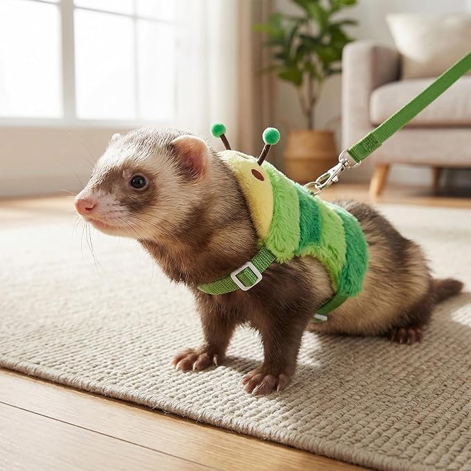 Ferret Harness and Leash Set Small Animals Vest Harness with Safe Bell Walking Clothes for Baby Rabbit Guinea Pig Teacup Chihuahua Mouse and Other Small Pets