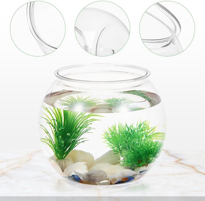 IMIKEYA 1 Gallon Plastic Fish Bowl - Small Round Clear Fish Tank for Home Office Desktop Aquarium