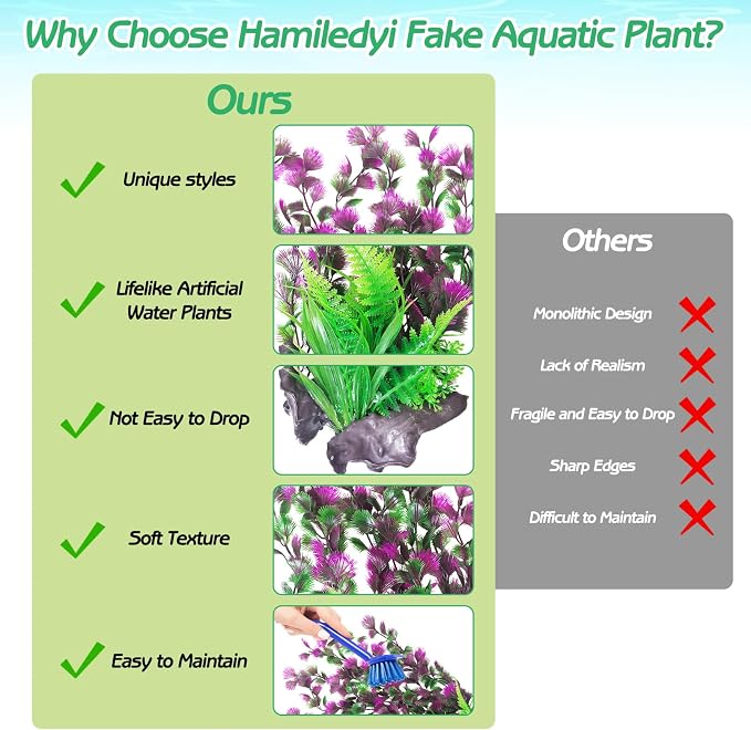Hamiledyi Aquarium Plastic Plants Aquarium Decor Artificial Fish Tank Plants Lifelike Tall Fish Tank Decorations Aquarium Plant Suitable for Saltwater and Freshwater 15.7in 2pcs