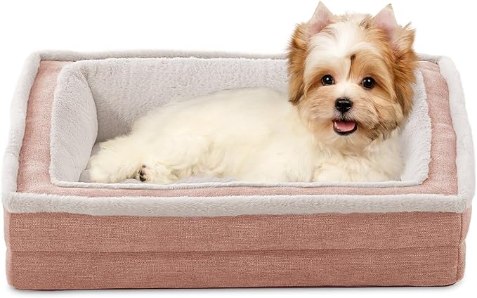 Laojin Balhen Cat Couch for Pets, Washable Cat Beds for Indoor Cats, Super Soft Plush Supportive Dog Couch Bed for Puppy and Kitten with Anti-Slip Bottom, 26inch, Pink