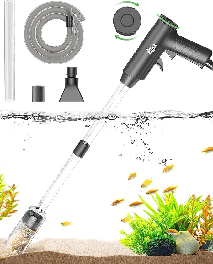 AQQA 4-in-1 Aquarium Gravel Cleaner, Adjustable Flow Fish Tank Vacuum | Multi-use for Water Changing, Gravel Sand Cleaning, Dirty Sucking, Ergonomic Design for Daily Fish Tank Maintenance