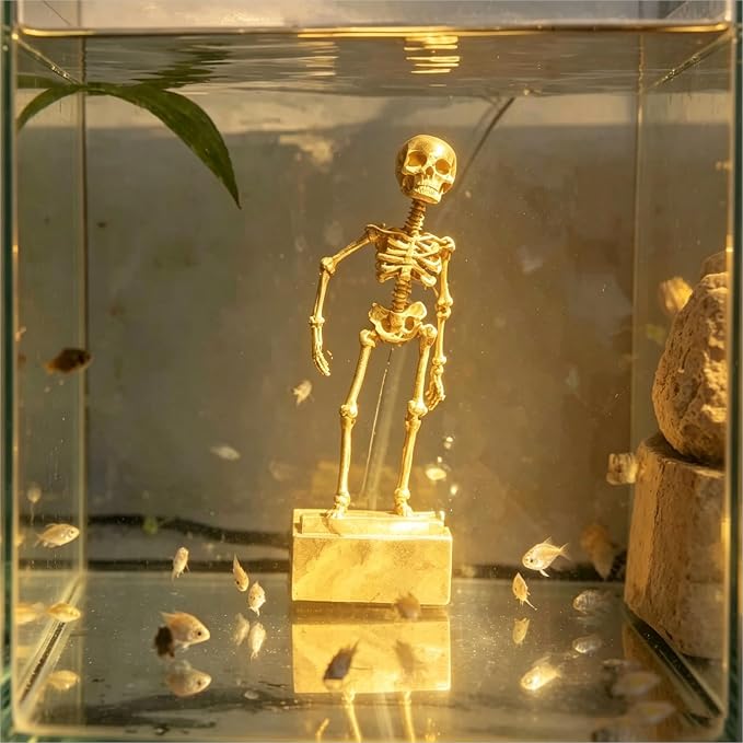 Dancing Skeleton Aquarium Bubbler, Halloween Fish Tank Decor(Gold) | Adjustable airflow with 1m hose & valve. Safe resin, for freshwater/saltwater tanks. Air pump not included.