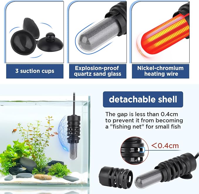 hygger Betta Aquarium Heater,25W/50W/100W/150W/300W/800W Removable Shell Submersible Fish Tank Heater with LED Digital Display,50W for 5-10 Gallon Freshwater and Saltwater Fish Tank