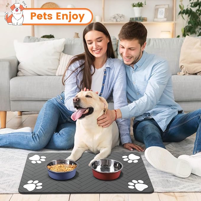 Pet Feeding Mat-Absorbent Pet Placemat for Food and Water Bowl, with Waterproof Rubber Backing, Quick Dry Water Dispenser Mat for Dog and Cat (20"x12", Red)