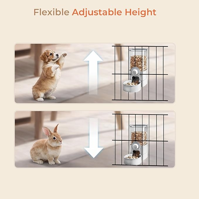 Auto Gravity Food Dispenser for Cage Hanging, 41OZ Capacity Hanging Automatic Pet Cage Feeder, Food Bowl for Cats Dogs Rabbit Ferret Chinchilla Bird Hedgehog Guinea Pig (White)