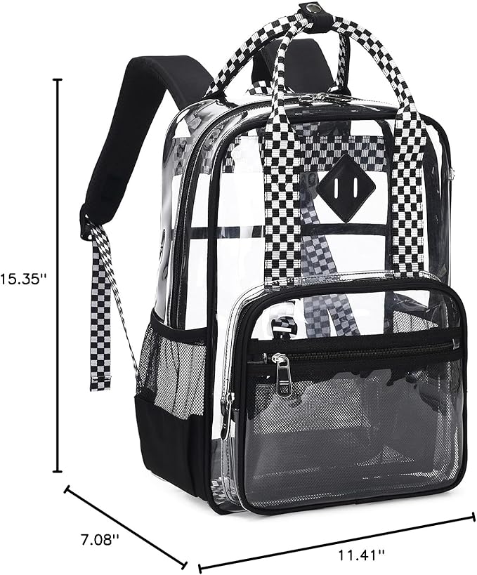 MOONBABY Small Clear Backpack for School Transparent Bookbag for Kids Heavy Duty PVC See Through Backpack Stadium Approved
