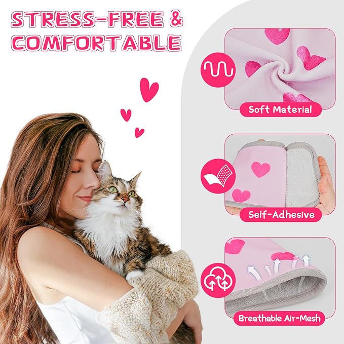 Cat Grooming Hammock, Self-Adherent Wrap for Cutting Nails, Anti-Escape Calming Grooming Bag for Medicine, Nail Clipping, Teeth Brushing, Ear Cleaning (Love, L(WT: 9-18 lbs))