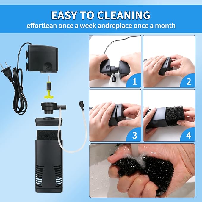 coospider-repta Fish Tank Filter for 15-40 Gallon Tank, 160 GPH Crystal Clear Powerful Internal Aquarium Filters Submersible Pump& Filter System for Fish Tank & Turtle Tank