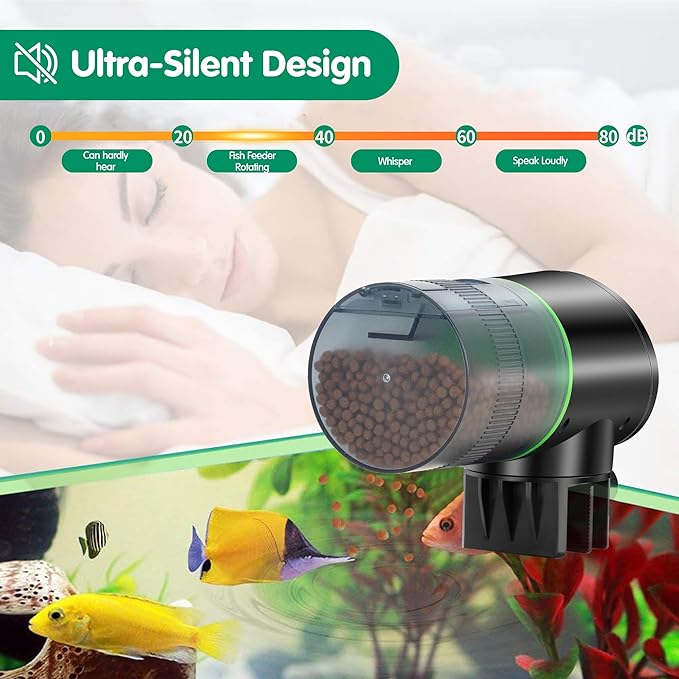 Ycozy Automatic Fish Feeder Rechargeable with USB Cable Moisture-Proof Intelligent Electric Fish/Turtle Feeder for Aquarium & Fish Tank (Plug Powered-EV)