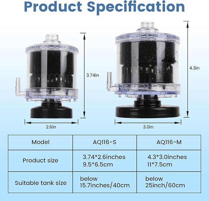 AQQA Aquarium Filter Air-Driven Fish Tank Sponge Filter for 20-110 Gallon Ultra Quiet Submersible Filters for Aquarium Corner Filter Bio Sponge Filters (Medium for 20-110 Gallon)
