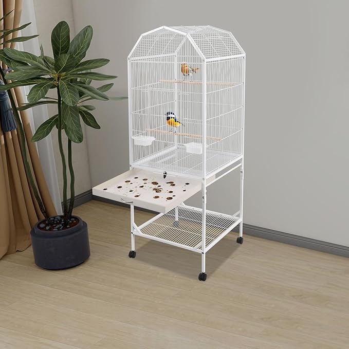 Birdcage Open Top 54 Inch Birdcages with Pull-Out Tray, Rolling Bird Cages with Wheels for Parakeets, Parrot, Cockatiel, Pigeon, Finch Cage(White)