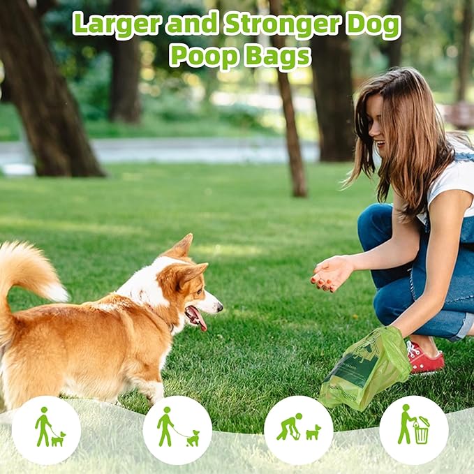Poop Bags for Dogs, 300 Count Dog Poop Bags with Handles, Extra Thick Strong Leak Proof Doggie Waste Bag for Waste Refuse Cleanup, Outdoor Puppy Walking and Cats Litter