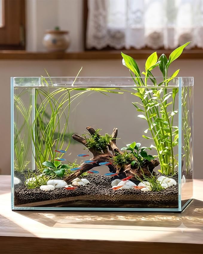 3 Gallon Nano Glass Fish Tank, Ultra-Clear Rimless Aquarium | Leak-Proof Fish Bowl for Betta, Shrimp, Snails & Planted Aquariums, Easy Setup & Maintenance, Desktop Spaces, Clear