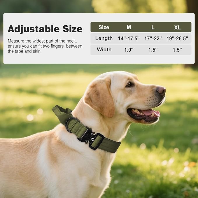 Joytale Tactical Dog Collar for X-Large Dogs with Control Handle, Heavy Duty Military Training Collar for Power Breeds, AirTag Holder Case, Quick Release Metal Buckle, Soft Padded, XL, Army Green