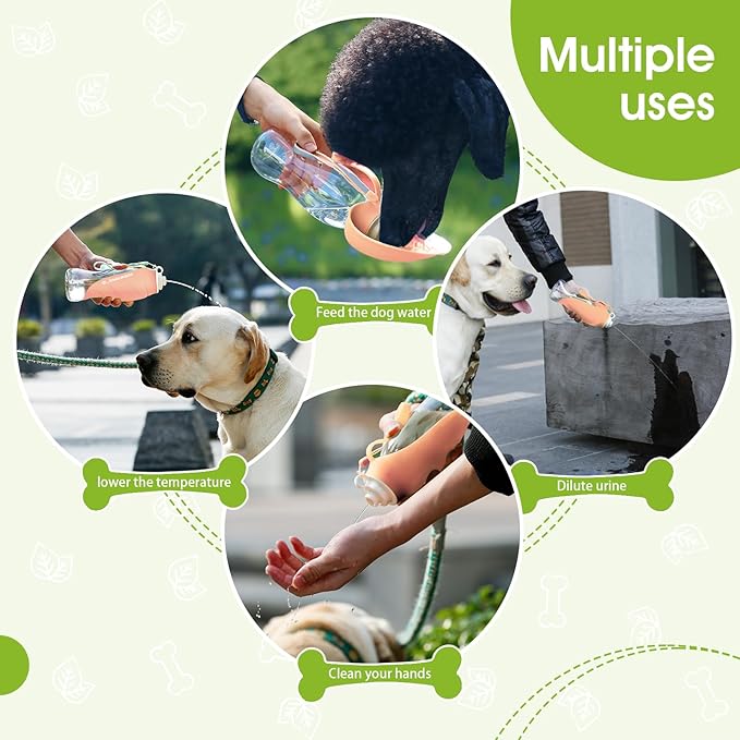 SUPERDESIGN Dog Water Bottle, Portable Dog Water Bottle for Small to Large Dogs, Leak Proof Dog Travel Water Bottle, Large Leaf Travel Water Bowl for Dogs and Dog Walking Accessories (19.6OZ, Pink)