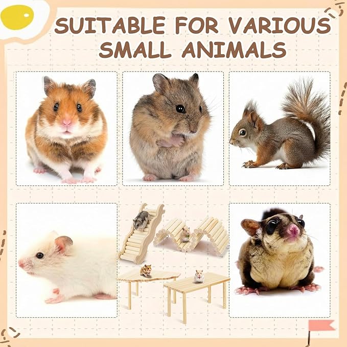 BreezeHug 4 Pcs Hamster Platform Hideout Wooden Tunnel Ladder Playhouse Hamster Game Climbing Toy with Platform Cage Accessories for Pets Dwarf Syrian Mice Degus Gerbils Squirrel(Climber)