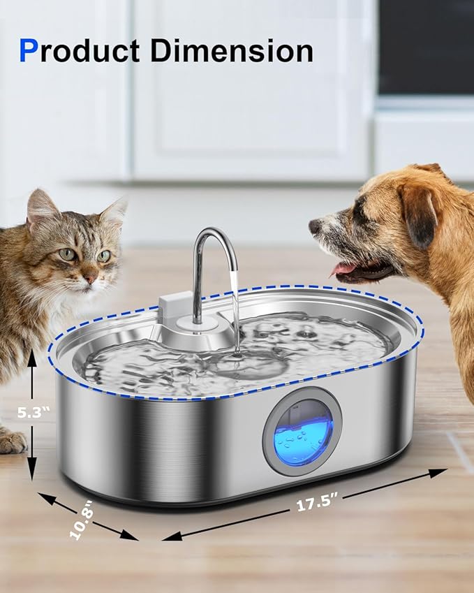 3.4Gal Dog Water Fountain for Large Dogs, 13L Stainless Steel Large Pet Fountain with Deeper & Wider Drinking Area, Automatic Dog Water Bowl Dispenser with Water Window