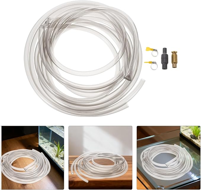 INOOMP Aquarium Siphon Hose Gravel Washer Vacuum 5m PVC Metal | Water Transfer Tube with Clamp, Freshwater and Saltwater Cleaning, Hose Replacement Kit for Turtle Tank