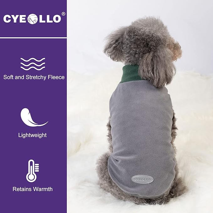cyeollo 2 Pack Fleece Dog Sweaters for Small Dogs Reflective Doggie Vest Pullover Sweatshirt Stretchy Pet Jacket Small Dog Clothes Boy Coats, Green & Grey L