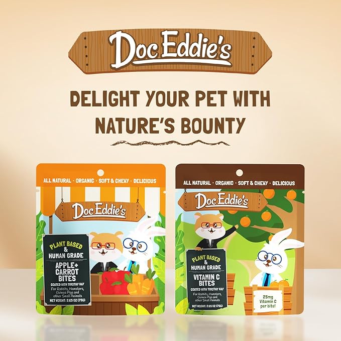 DOC EDDIE'S Vitamin C Bites Soft & Chewy Treats for Hamster, Rabbit, Chinchilla, Bunny, Gerbil, Mouse, Rat, Hedgehog, Squirrel, & Guinea Pig Friendly - Made w/Real Fruit & Organic, New & Tastier