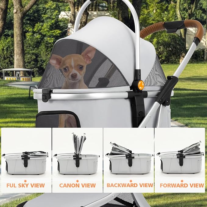 3 in 1 Pet Stroller for Small/Medium Dogs & Cats with Detachable Carrier, Storage Basket and Pet Pad, 4 Wheels Foldable Pet Travel Carrier for Car Seat & Hand Carry, Safe Outings (Grey)