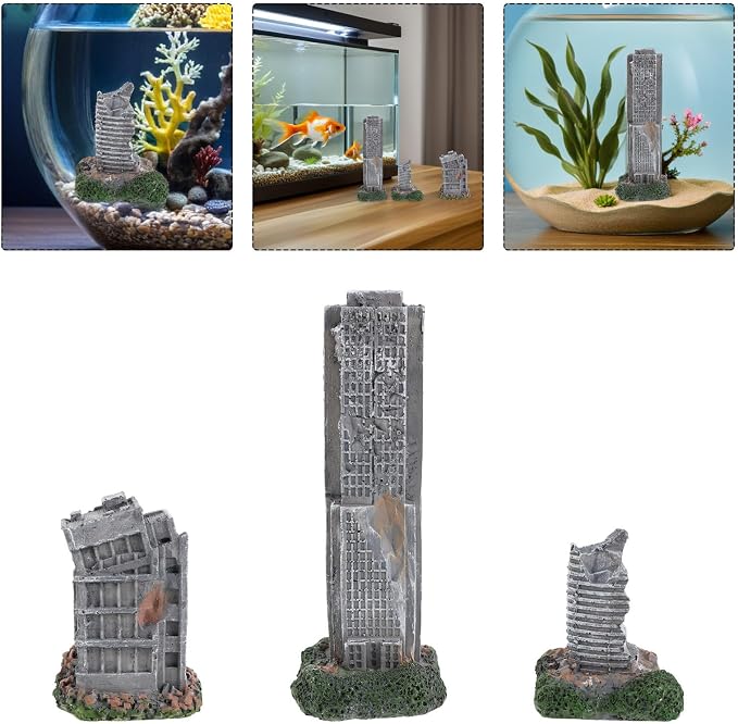 KICHOUSE Decoration Versatile Aquarium Realistic Ruins Castle 3pcs Resin Hideout Ornament with Antique City Ruins Design Compatibility and Fade-Resistant Material for Fish Tank Shrimp