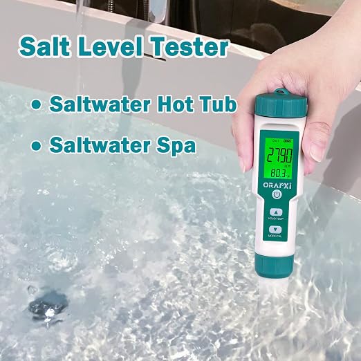 Pool Salt Tester pH and Salt Meter for Saltwater Pool pH Tester | Digital Salinity Tester 5 in 1 pH Salt TDS EC Temp Meter for Hydroponics Salt Meter for Swimming Pools Hot Tubs and Swim Spa