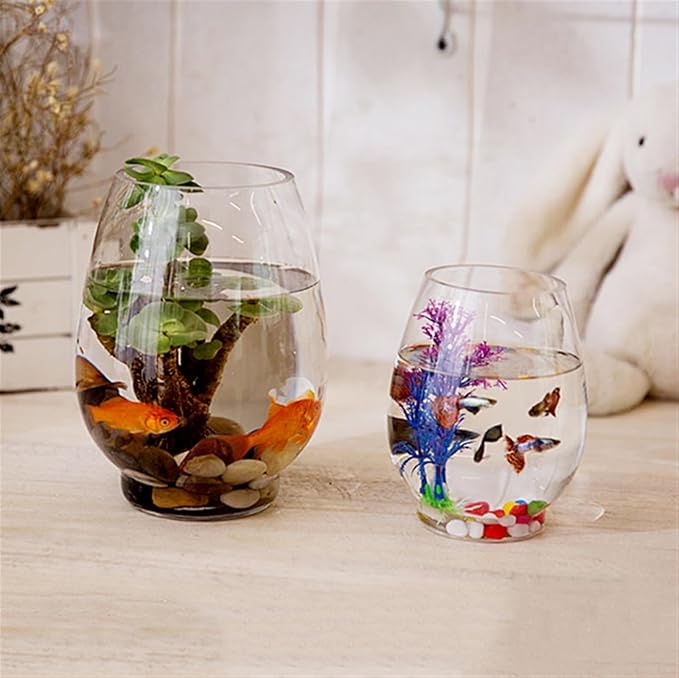 Fish Bowl Fish Tank Transparent Oval Small Fish Tank Glass Turtle Tank Ecological Tank Aquatic Plants Home Desktop Ornaments Living Room(Small)
