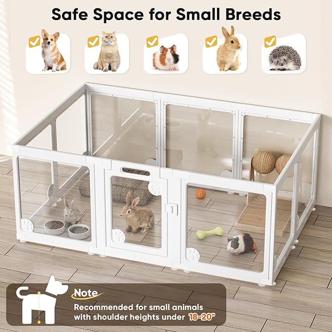 Clear Acrylic Dog Play Pen Indoors 24", 8 Panels Transparent Puppy Playpen with Door for Small Dogs Puppies, Modular Plastic Pet Playpen Cage Fence Crate for Cat Kitten Rabbit